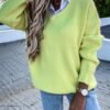 Shirt Collar Patchwork Knit Sweater Fluorescent Yellow & Black