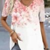 Floral Print V Neck Short Sleeve Tee