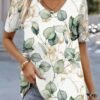 Floral Print V Neck Short Sleeve Tee