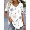 Floral Print V Neck Short Sleeve Tee