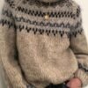 Stand Collar Ribbed Knit Wool Sweater Beige Striped Knitwear