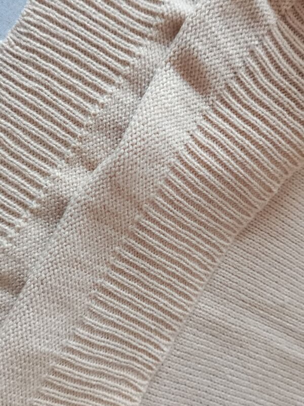 Stand Collar Ribbed Knit Wool Sweater Beige Striped Knitwear