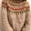 Stand Collar Ribbed Knit Wool Sweater Beige Striped Knitwear