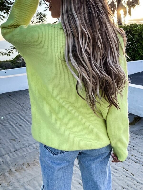 Shirt Collar Patchwork Knit Sweater Fluorescent Yellow & Black