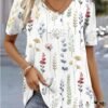 Floral Print V Neck Short Sleeve Tee